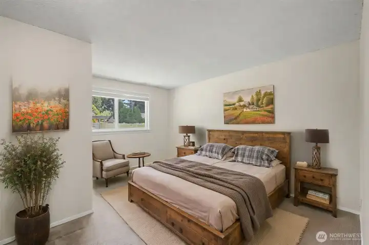 Virtually staged primary bedroom
