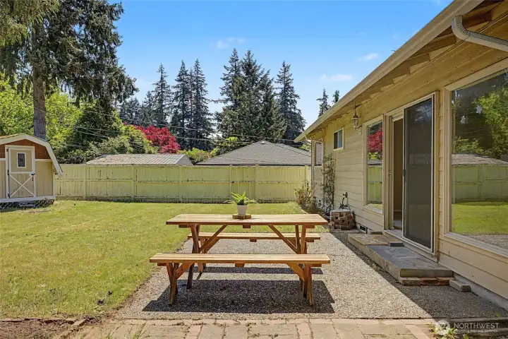 Lovely patio area off of slider in backyard
