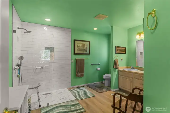 Primary bathroom on the main floor with walk in shower Primary bathroom on the main floor with walk in shower