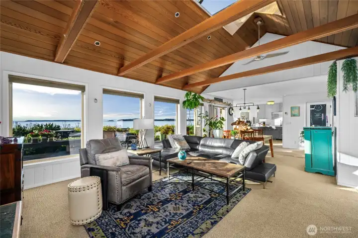 One big sunny space with large skylight.  Welcome the light even on the greyest of days...