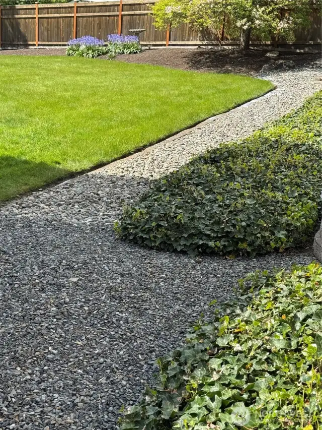 Pathway around low maintenance yard.