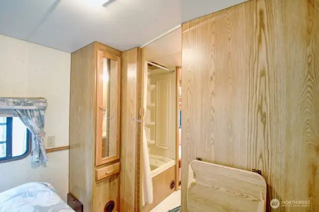 View to bathroom and hallway