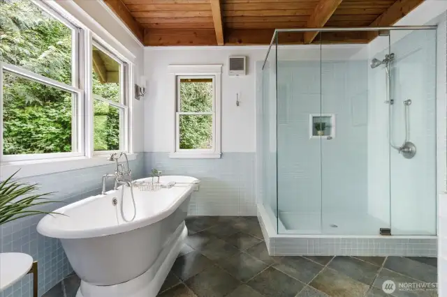 Luxurious tub or shower options.