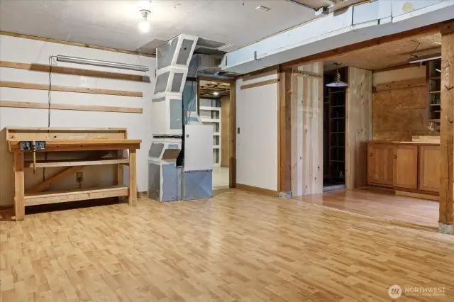 Garage converted into a workshop area.