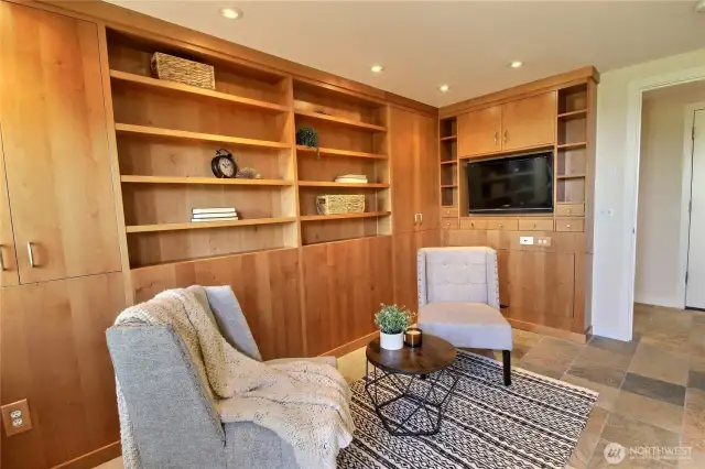 Lower bedroom has many options for guest room, crafts, office.
