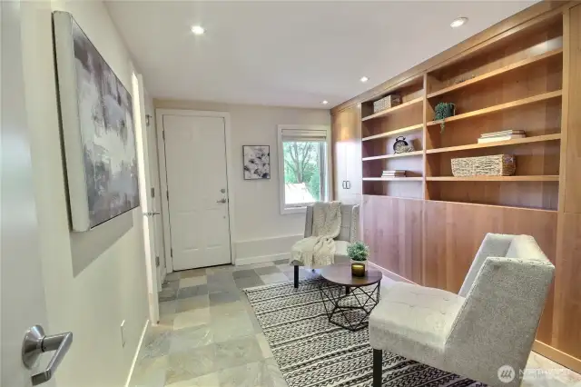 Lower bedroom with many built-ins.