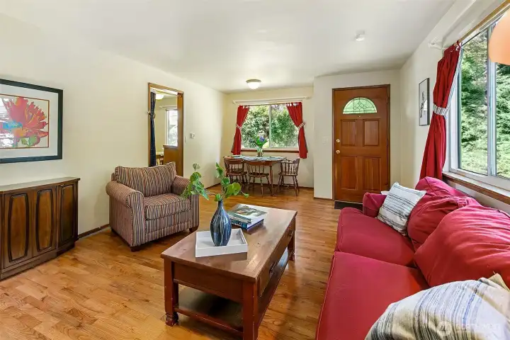 Fun fact- a gas fireplace insert was removed where the table on the left is.