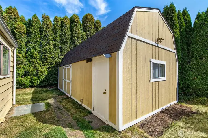 Barn style shed is approximately 300 sf