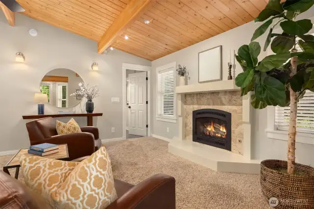 Primary bedroom includes smart propane fireplace. Such a nice place to hangout in the winter months