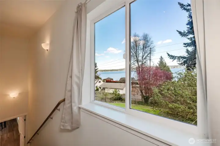 Water views from the upstairs bedroom view window.