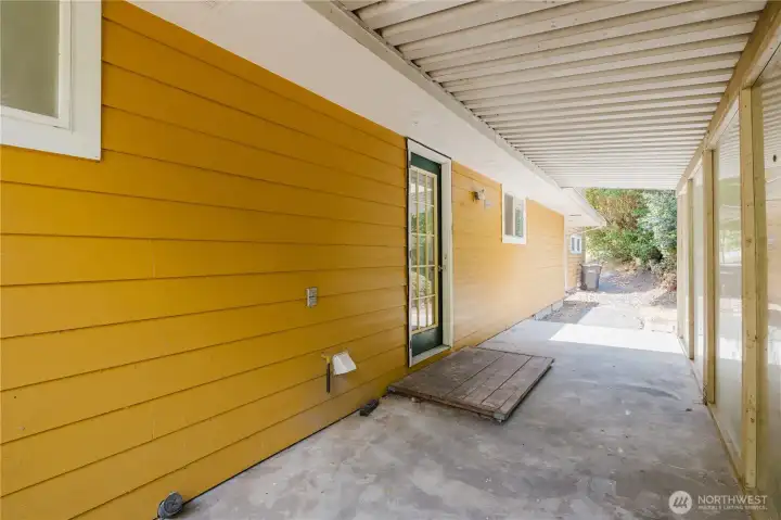 Your covered back door coming from the dining room