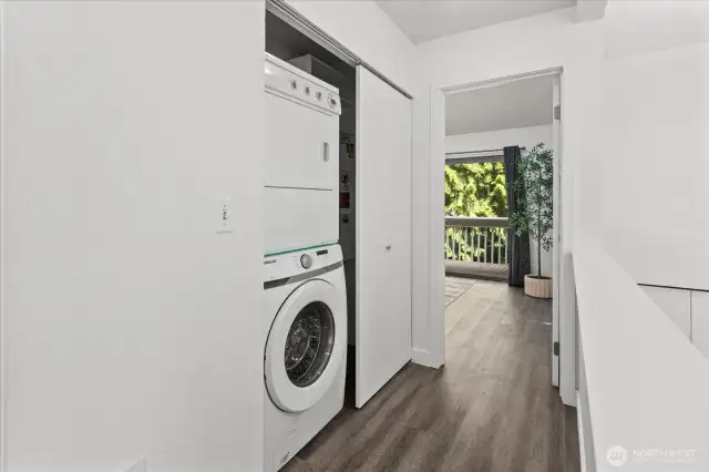 Convenient stacking washer and dryer set.