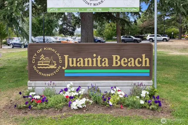 Juanita Beach Park features a playground, bathhouse with restrooms, sand volleyball courts, ballfields, tennis courts, walking path, picnic shelters and a seasonal swimming area.