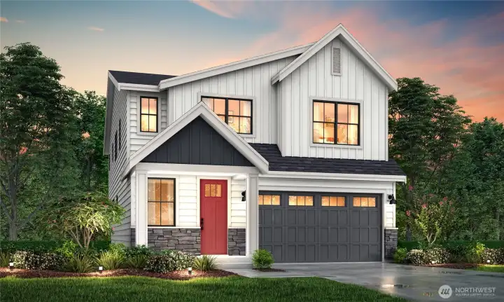 Plan 2703 Elevation A rendering.  Details may not be exact.