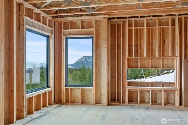 Great room views with the see through fireplace.