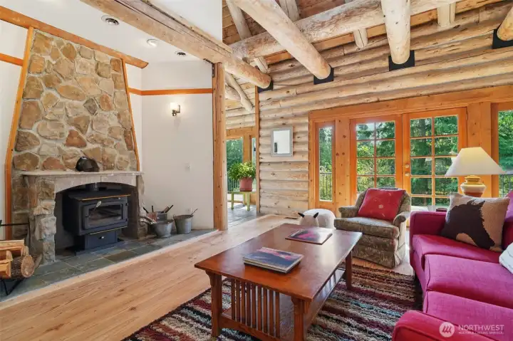 Carbon River rock wood stove surround.