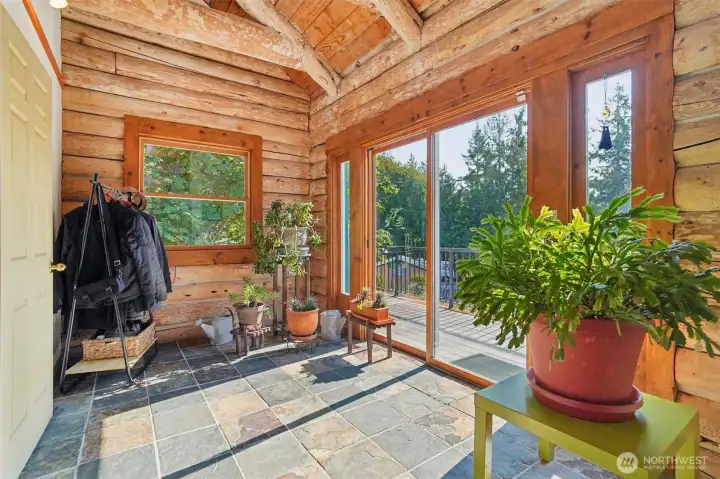 Sunroom with slate floor