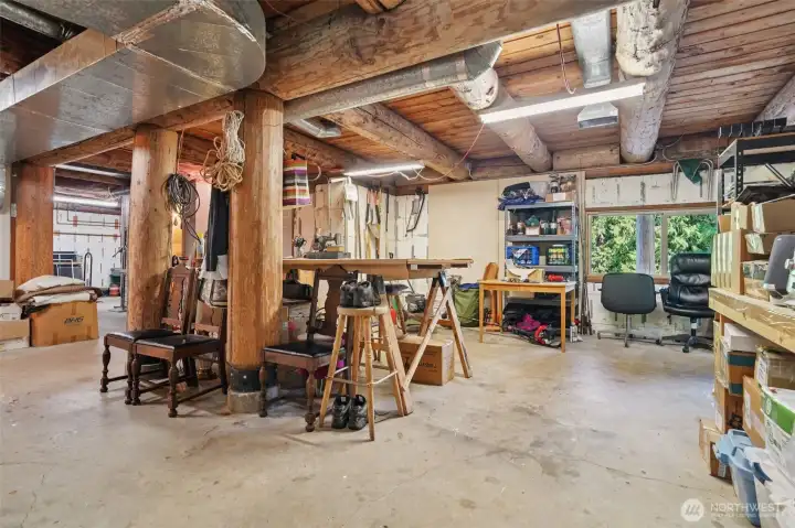 Basement with work space.
