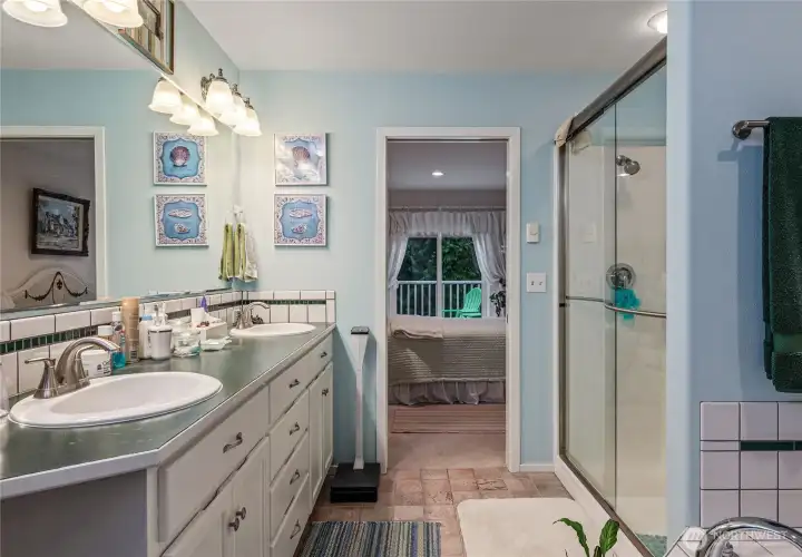 Spacious, bright Master bathroom.