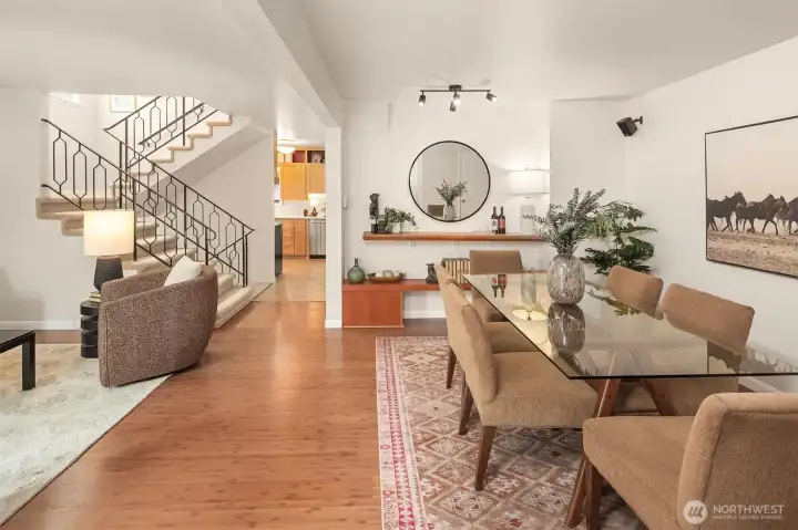 Front flex space is shown as a dining room here and has been used in many ways by previous owners. Surround Sound System is included. Beautiful bamboo and tile floors on the first level!