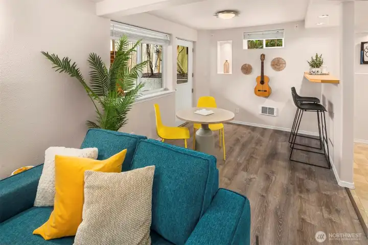 The walk out basement has a wet bar and space for game night, movie night, you name it! The wine fridge is most useful! Who needs to walk upstairs to get a drink?