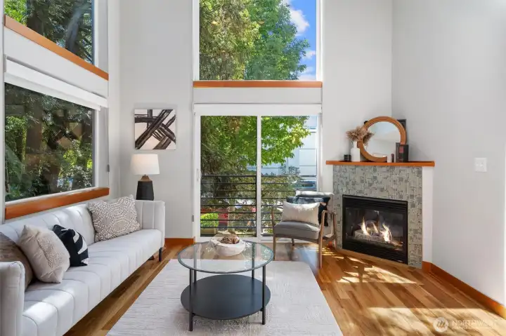 End unit with South and West facing floor-to-ceiling windows.