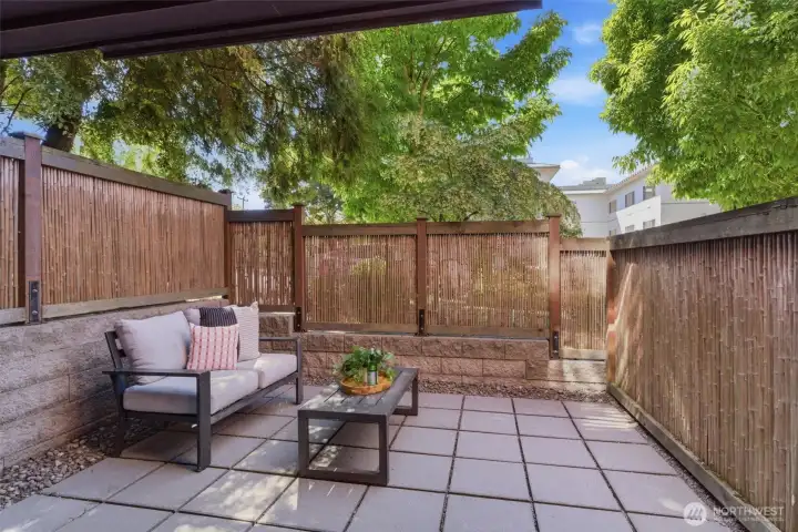 Fully-fenced private patio.