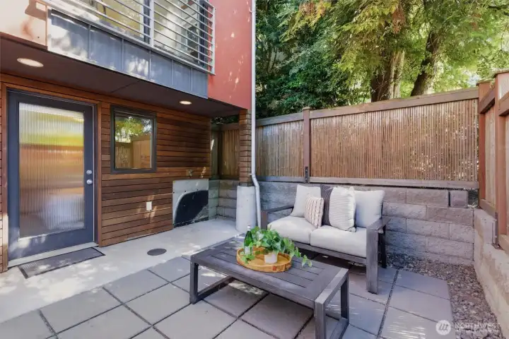 Fully-fenced private patio.