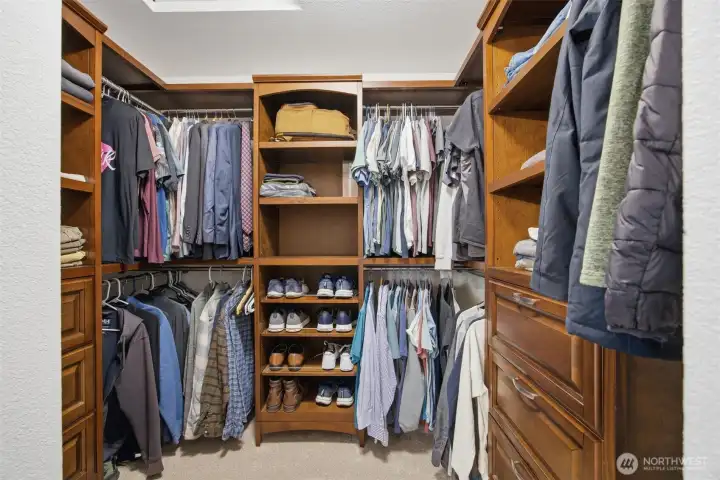 Newly built in walk in closet in primary