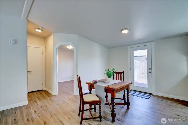 Dining area looking into office/den. Dining area looking into office/den.