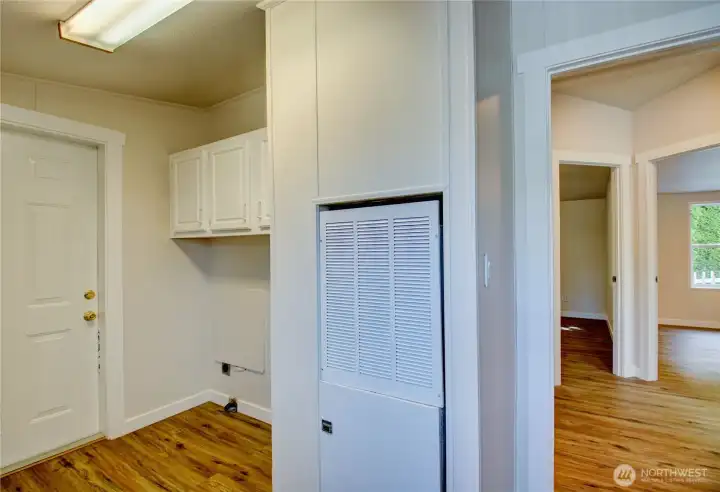 Electric furnace in laundry room. Electric furnace in laundry room.