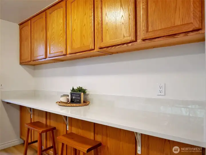 Fun Breakfast Bar in the kitchen and look at all that storage!