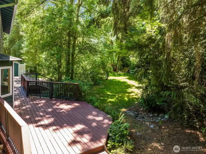 Aerial view, showing part of the backyard.