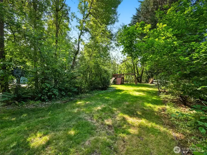 Backyard view, lots of trees and some shade!