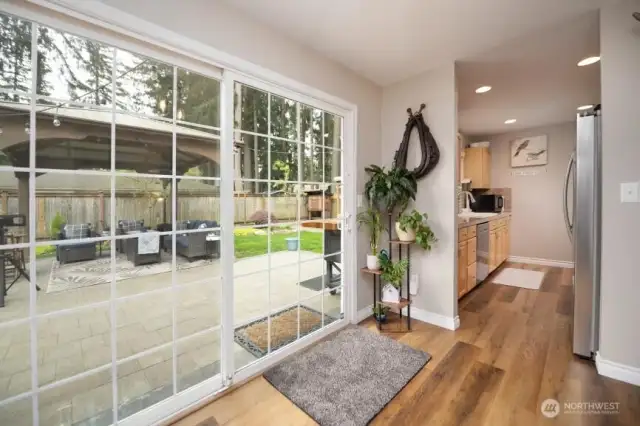 On warm days with the slider open the stunning stone patio feels like an extension to the house.