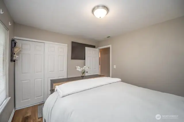 Nice sized closet ....could add a barn door if you wanted to update?