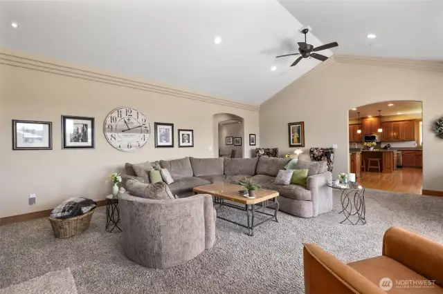 This living room is located right on the kitchen for easy entertaining!