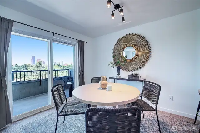 Both trees and city views from this updated condominium.