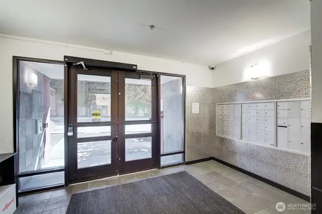 Packages are delivered to the left in this photo, mail to the right.