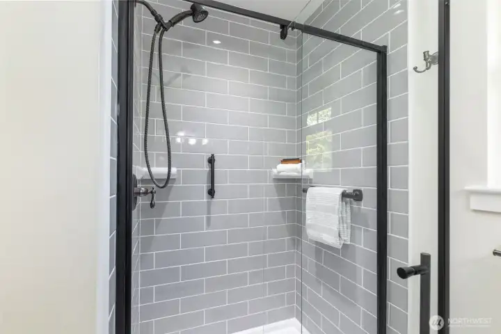 Newly renovated primary bathroom.