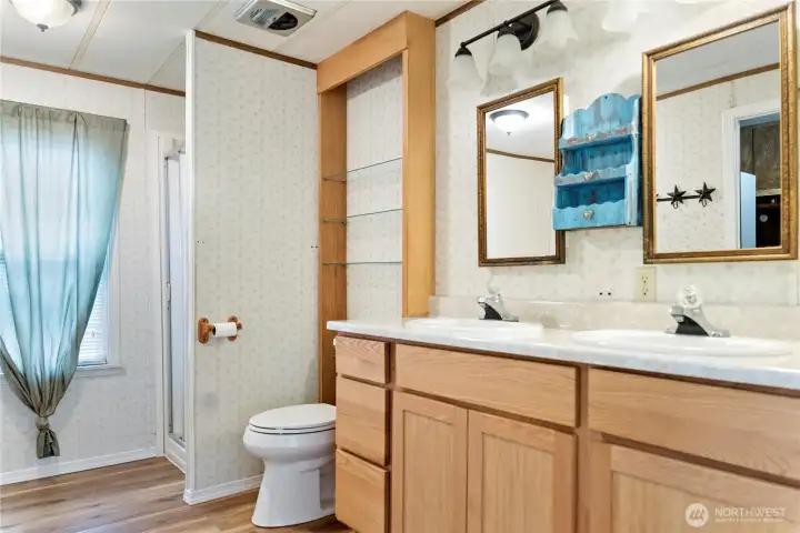 Primary Bath - double sink and shower & soaking tub