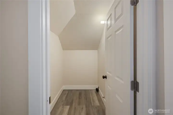 Possible half bath with rough-in plumbing already installed or additional upstairs storage