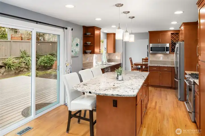 Large island is perfect for entertaining, eating, or doing homework