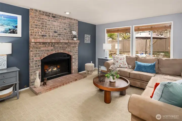 Family room with gas burning fireplace