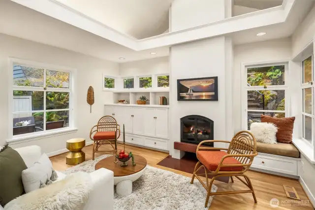 Kick back in the fireside family room with beautiful built-ins.