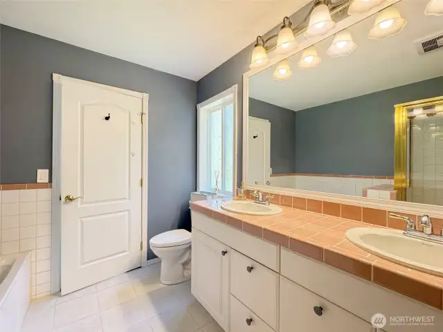 Primary Bath with Two Sinks, Tub & Shower