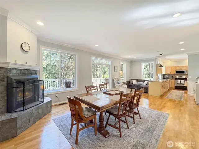 Dining & Family Room Area with Fireplace
