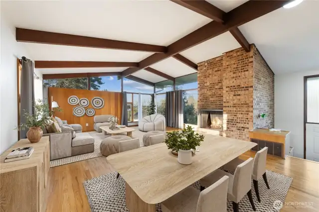Virtually staged living/dining room