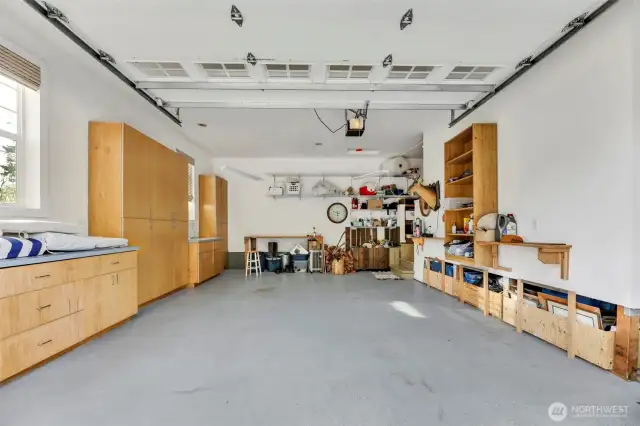 Two car garage with storage.