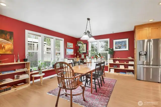 Dining room with shelves for displays or cookbooks or......